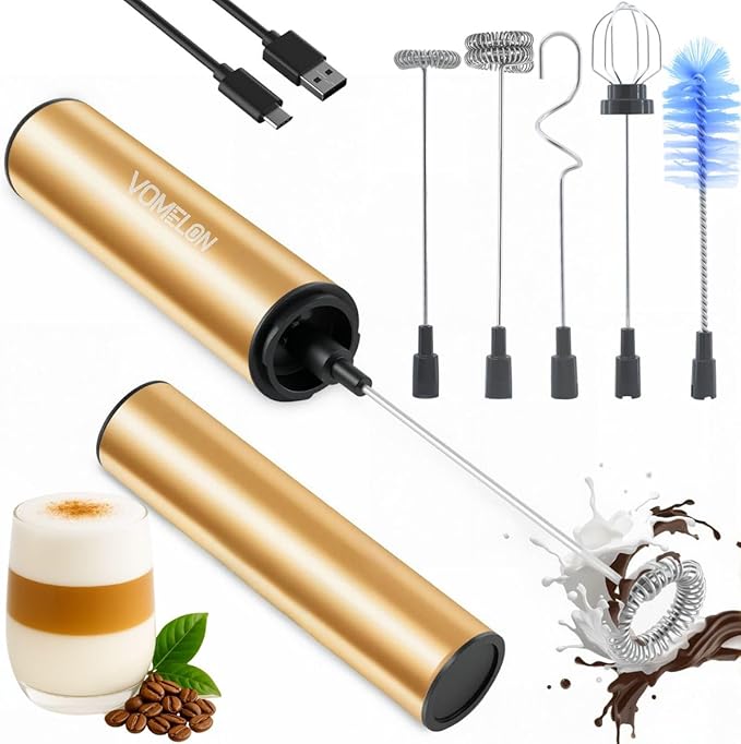 Rechargeable Milk Frother Handheld Electric Frother Wand Milk Foamer Drink Mixer for Coffee, Lattes, Cappuccino, and Egg, Stainless Steel for Travel-Rube Red