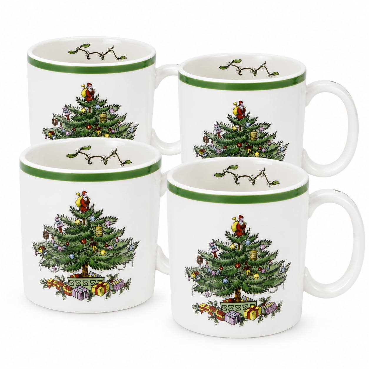 Spode Christmas Tree Mugs, 9 Oz, Set of 4 - Festive Holiday Drinkware