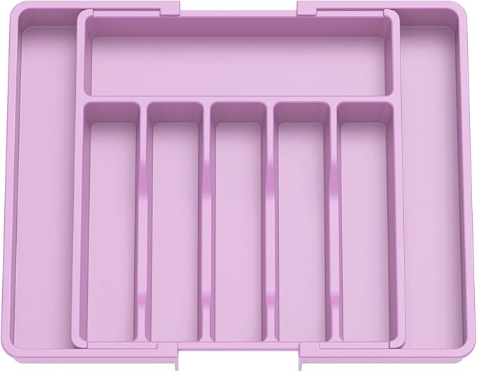 Lifewit Silverware Drawer Organizer, Expandable Utensil Tray for Kitchen, BPA Free Flatware and Cutlery Holder, Adjustable Plastic Storage for Spoons Forks Knives, 13-22 x 15", Purple