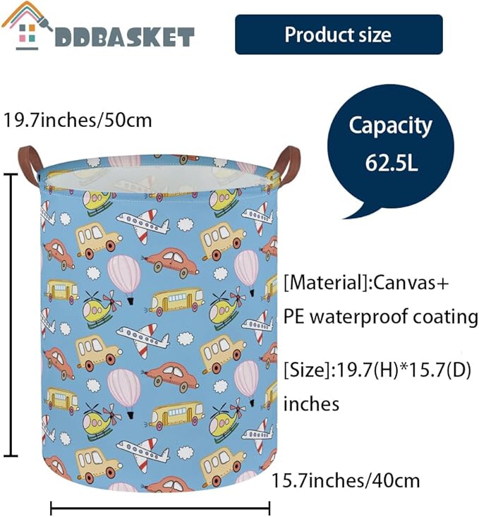Kids Laundry Basket Car Hamper for Nursery Boy Cute Kids Toys Storage Bin Organizer Room Decor for Home(Blue Vehicle)