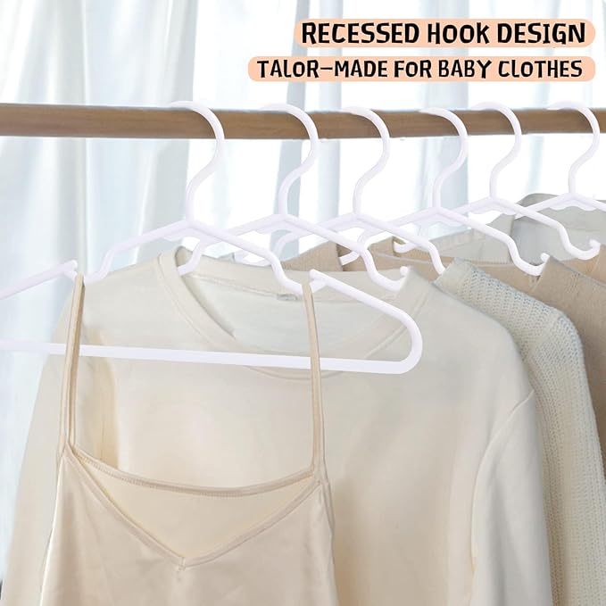 80 Pack White Kids Hangers 11.6 Inch - Baby Clothes Hangers for Toddler & Child, Durable Plastic Children's Hangers for Closet, Pants, Coats, Skirts (Non-Slip, Space-Saving)