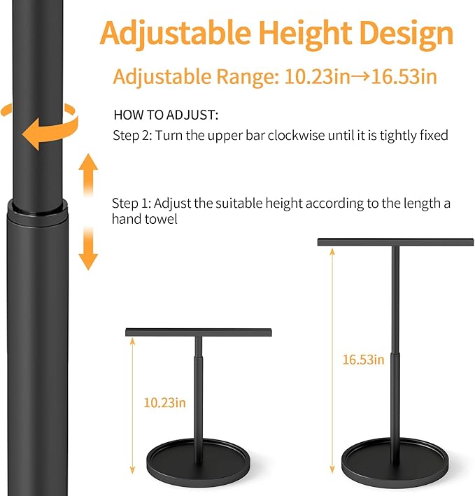 Hand Towel Stand, Hand Towel Holder for Bathroom Countertop Kitchen, 16.5IN Adjustable Retractable T-Shape Hand Towel Rack, Matte Black
