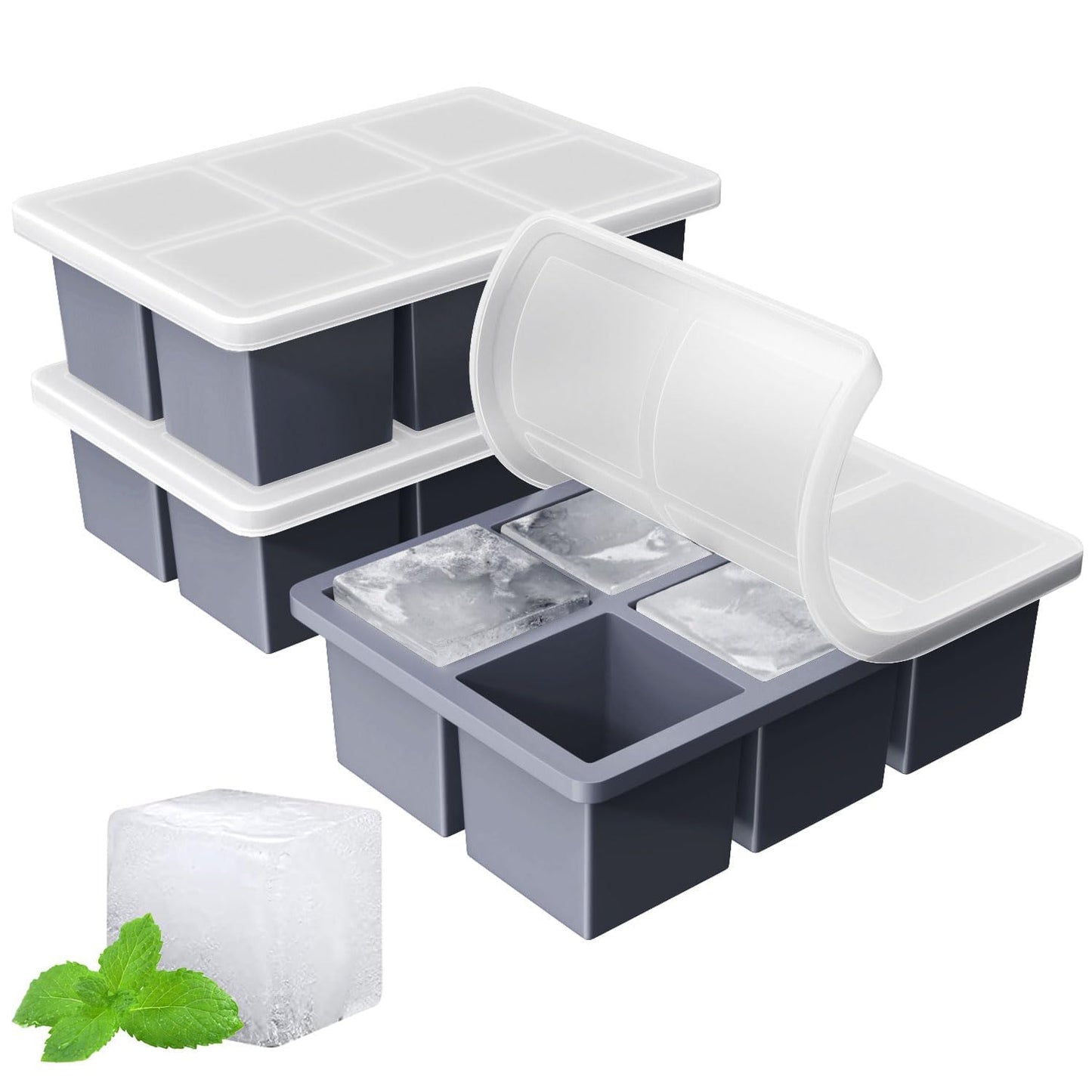 Large Ice Cube Tray for Whiskey: FDDBI Silicone Ice Cube Trays with Lid - 2Pack Big Square Old Fashioned Ice Cube Maker for Cocktail - 2inch Huge Cubed Ice Trays for Whisky