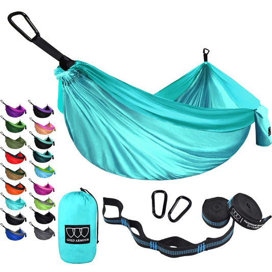Gold Armour Camping Hammock - Portable Hammock Single Hammock Camping Accessories Gear for Outdoor Indoor Adult Kids, USA Based Brand (Green)