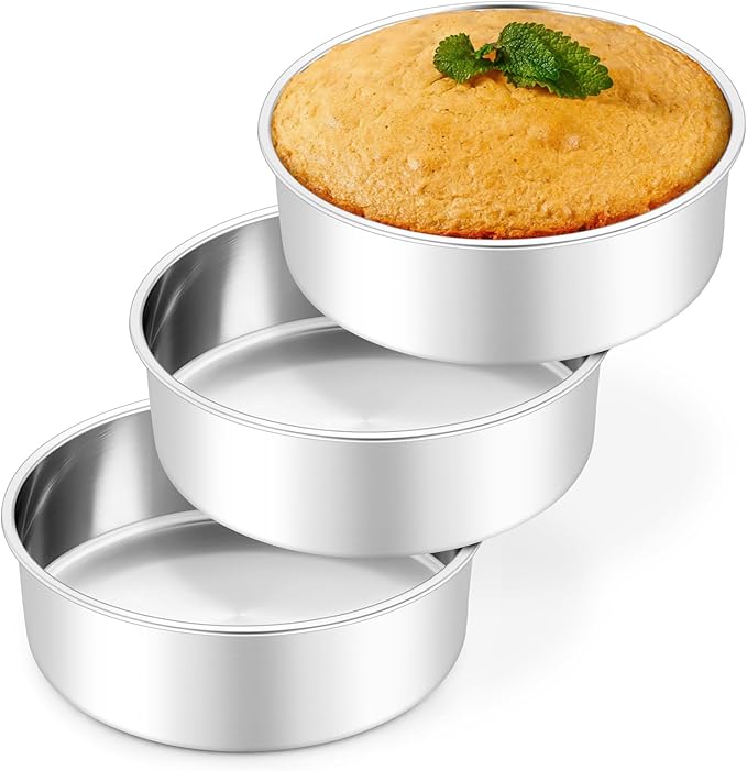 Leonyo Stainless Steel Round 8 Inch Cake Pans For Baking, 2 Pack