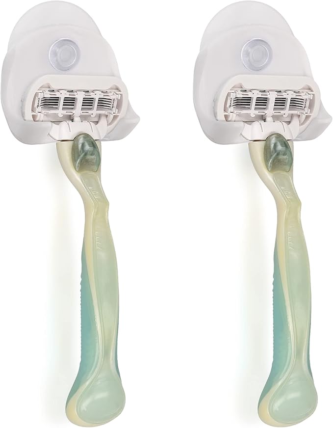 kwmobile 2x Razor Holder with Suction Cup - Self-Adhesive Shaver Wall Mount - Bathroom Organizer for Glass and Tiles - White
