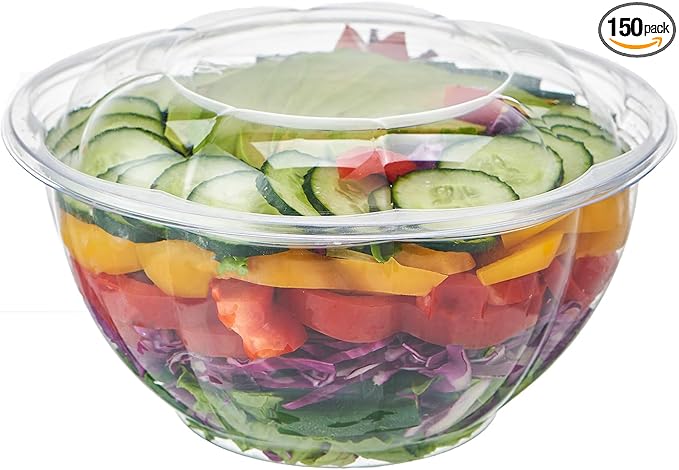 Jaluxing [18 oz. 150 Sets Clear Plastic Salad Bowls with Airtight Lids Disposable To Go Mixing Containers Serving for Fruit, Quinoa, Lunch and Meal Prep