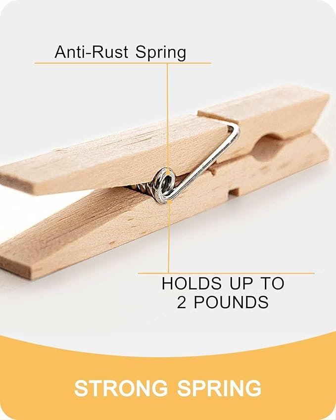 Clothes Pins, Wooden Clothespins for Crafts, Strong Grip Close Pins Birchwood Clothes Clips Laundry Clothesline Clothespin Clothing Pegs for Hanging Baby Clothing Photos, 2.83 Inch, Pack of 50