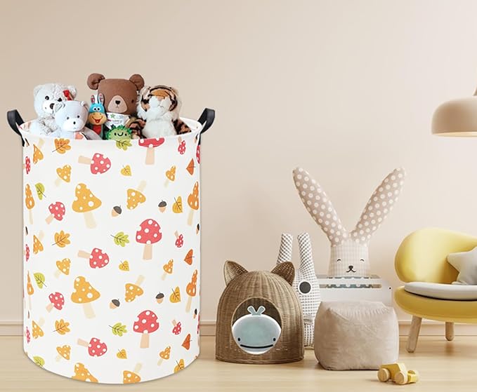 HIYAGON Baby Laundry Basket Baby Hamper for Nursery Girl Kids Pink Hamper Cute Kids Toys Storage Bin Organizer Mushroom Room Decor for Home(Mushroom)
