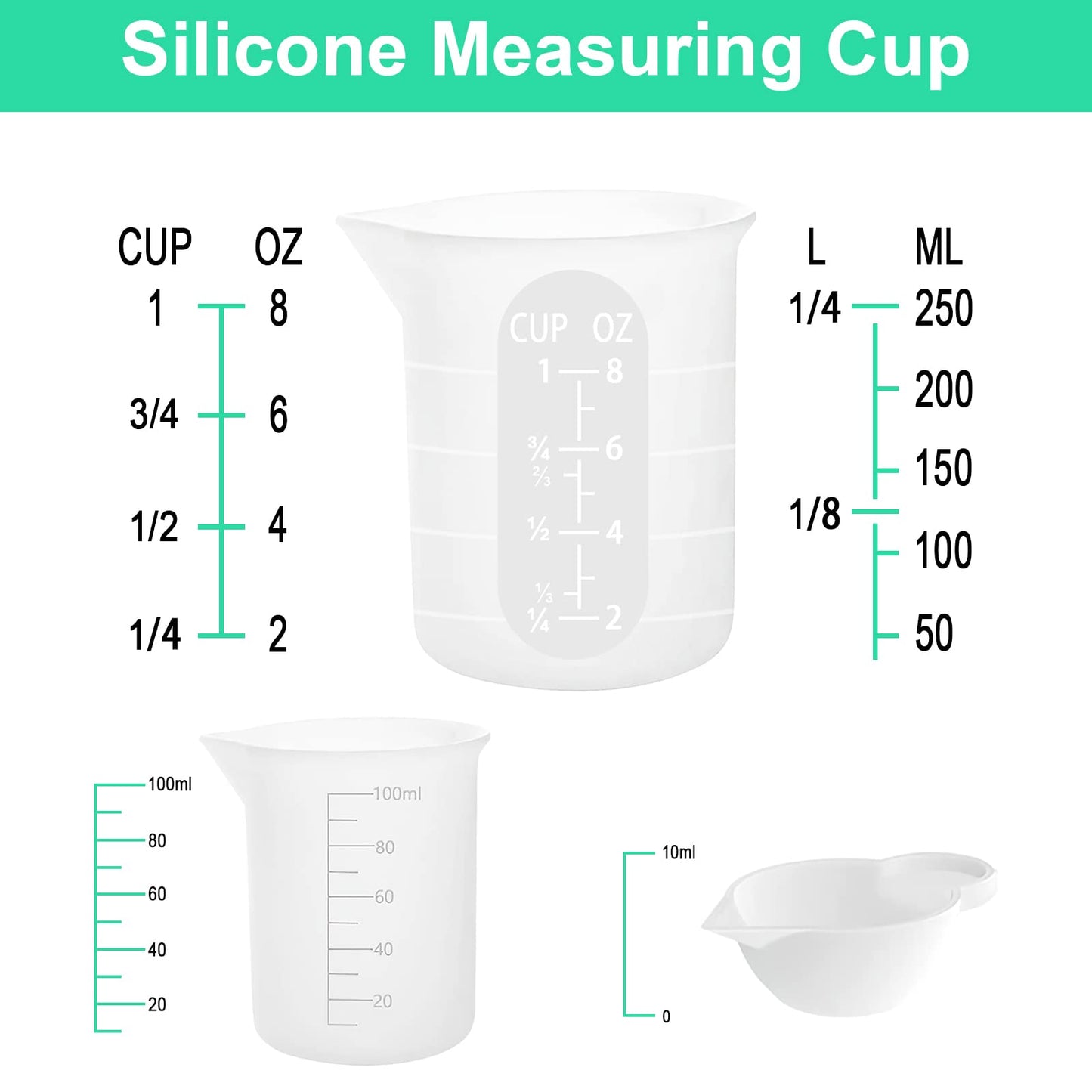 Silicone Measuring Cups for Resin Supplies,Resin Kit for 250ml &100ml Non-Stick Mixing Cups,Silicone Cups for Resin Molds,Epoxy Resin Cups,Cooking,Casting Molds,Jewelry Makin,DIY Crafts