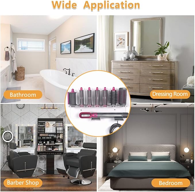 Affogato Wall Mount Holder Compatible with Dyson Airwrap Styler Accessories Acrylic Storage Holder Compatible with Dyson Airwrap Attachments Organizer Rack for Wand Barrels Brushes, Transparent Clear