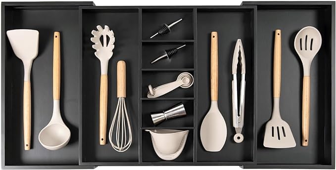 KitchenEdge Utensil & Junk Drawer Organizer, 19-33 in, White Bamboo