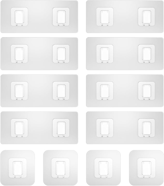 Lsnisni 12 Pack Shower Caddy Adhesive Replacement, Waterproof Shower Shelf Adhesive Strips, Strong Adhesive Flat Hooks for Bathroom Storage Shelves and Kitchen Racks No Drilling, Clear