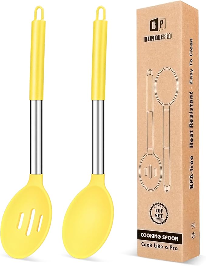 BUNDLEPRO Silicone Cooking Spoons for Nonstick Cookware, 2 Pack, KHAKI