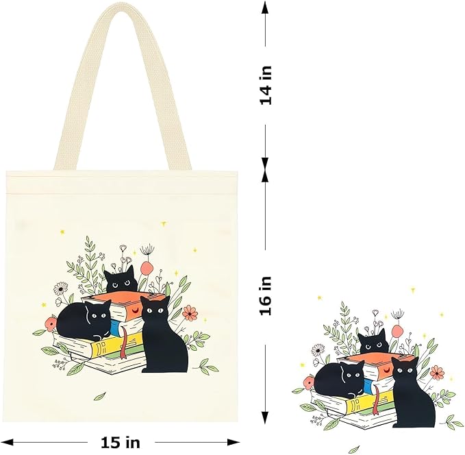 MOLOVA Reusable Canvas Cute Shoulder Bag,Made of 10 oz Canvas Tote Bag for Women,for Grocery, Shopping, Beach and Daily Use(Cat)