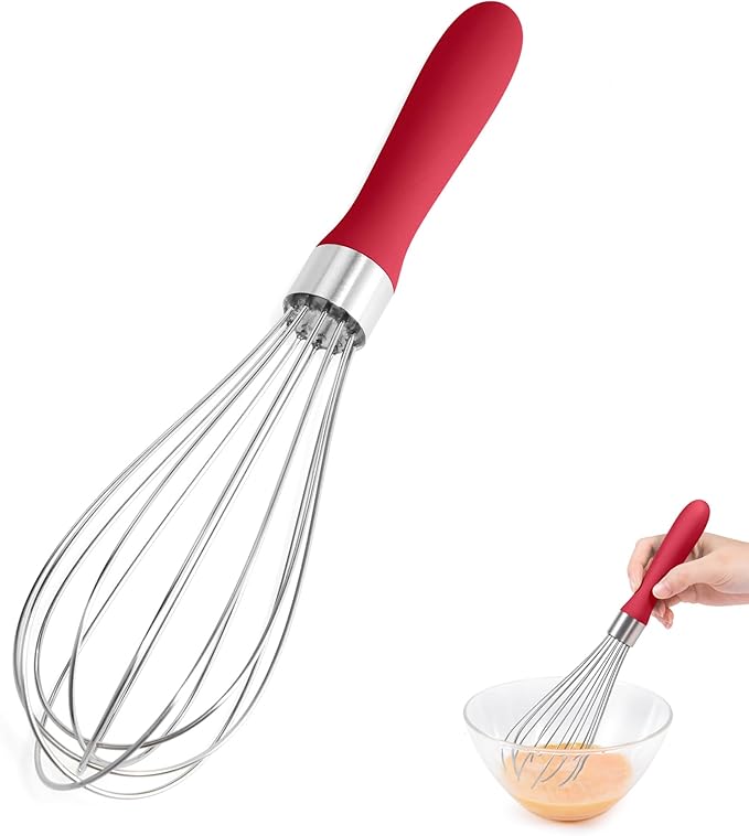 Doosu 18/8 Stainless Steel Balloon Whisk for Cooking (12 Wires, Red)