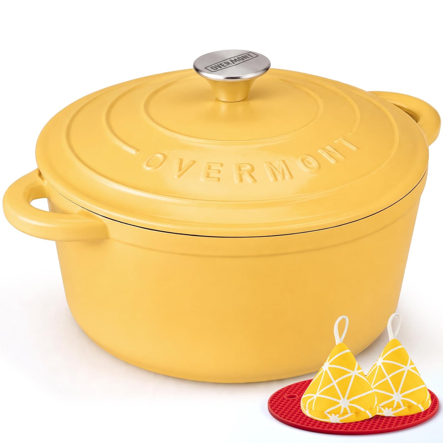 Overmont Enameled Cast Iron Dutch Oven - 5.5QT Pot with Lid Cookbook & Cotton Potholders - Heavy-Duty Cookware for Braising, Stews, Roasting, Sourdough Baking Verdant