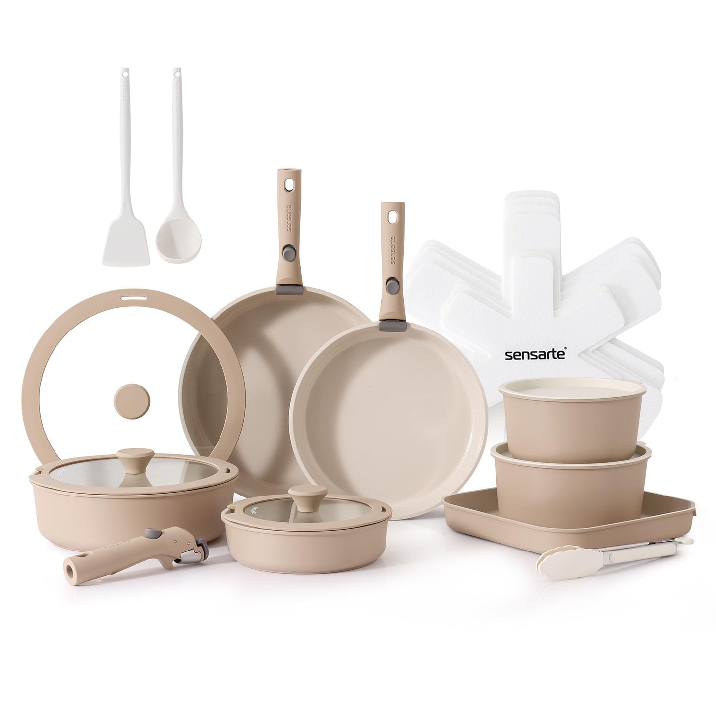 SENSARTE 24 Piece Nonstick Detachable Handle Pots and Pans Set Black