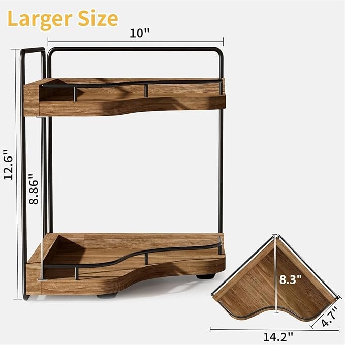 2-Tier Corner Bathroom Counter Organizer with Embedded Screw Holes, Secure & Stable Wood Vanity Shelf for Makeup and Skincare Essentials - Space Saving Bathroom Countertop Storage, Dark Brown