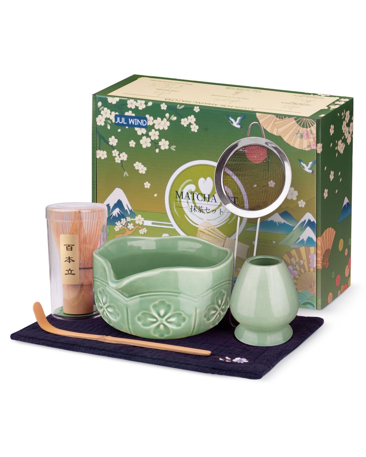 JUL WIND Matcha Whisk Set, Matcha Set Includes Bamboo Whisk, Ceramic Bowl