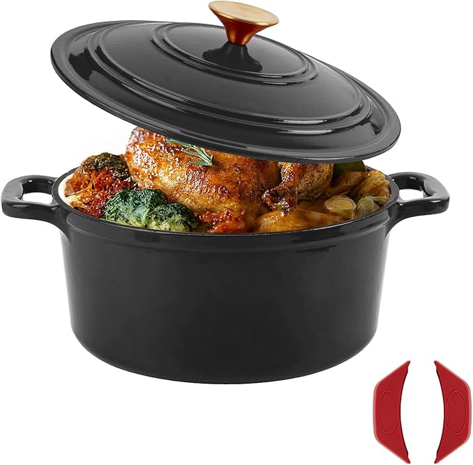 Tastedeli Enamel Cast Iron Dutch Oven with Lid, Round Casserole Pot for Bread Baking, Braising, Roasting, and Stews, Heavy-Duty, Oven Safe, Induction Compatible (4.7QT,Green)