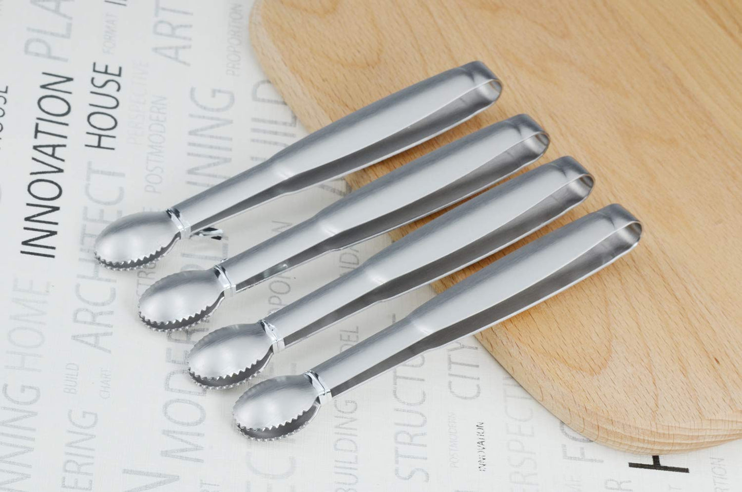 HINMAY Mini Tongs 5-3/4 Inch Stainless Steel Small Serving Tongs, Set of 4