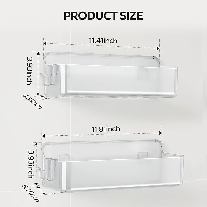 Nieifi Adhesive Wall Shelf, Shower Shelves 2 Pack, Shower Organizer for Bathroom Organization, Clear