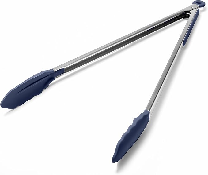 Doosu Kitchen Tongs with Silicone Tips for Cooking Serving (16in, Aqua Sky)