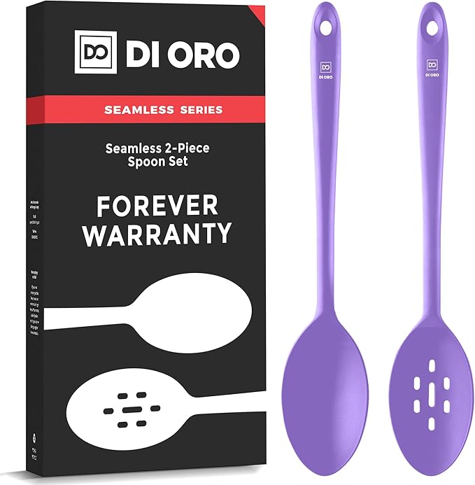 DI ORO Silicone Cooking Spoons - Solid & Slotted Set, 2-Pc Black