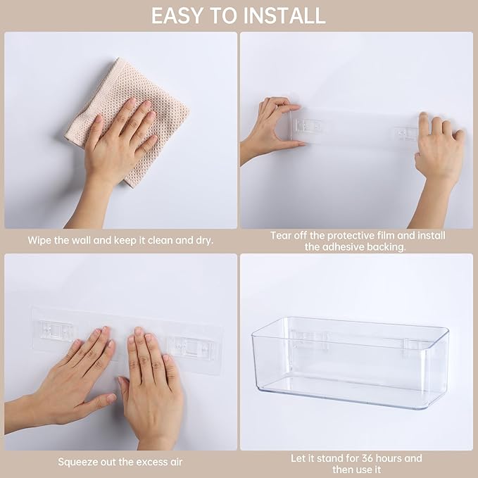 2 Pcs Clear Shower Shelf, Large Bathroom Wall Mounted Shower Caddy, No Drill Self Adhesive Bathroom Organizer with Self Adhesive Tape