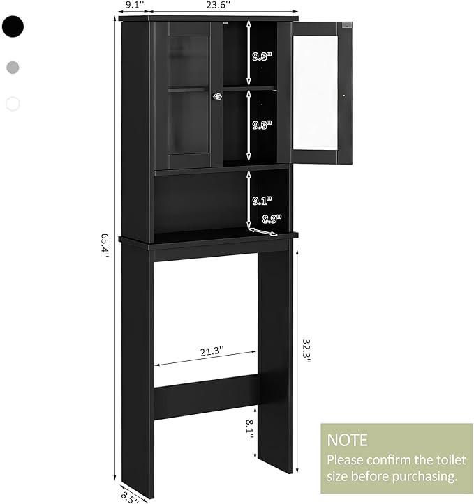 Meilocar Over The Toilet Storage Cabinet for Bathroom, Storage Organizer Over Toilet with Glass Doors, Space Saver for Living Room, Black