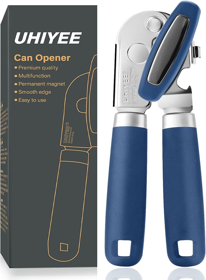 UHIYEE Hand Held Can Opener Manual with Magnet for Home Kitchen, Black