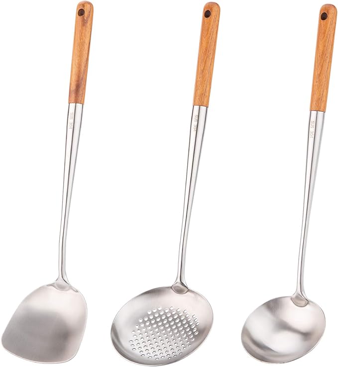 FJNATINH Solid 304 Stainless Steel Skimmer Slotted Spoon Colander Strainer Ladle for Cooking and Frying, Kitchen Utensils Wire Strainer Pasta Strainer Spoon
