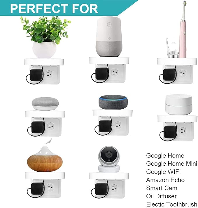 Outlet Shelf, Bathroom Wall Holder with Built-in Cable Management, Wall Organizer for Smart Home Decor Space Saving Electric Toothbrush Use as Echo Holder (Horizontal Duplex Standard, 1, Pack)