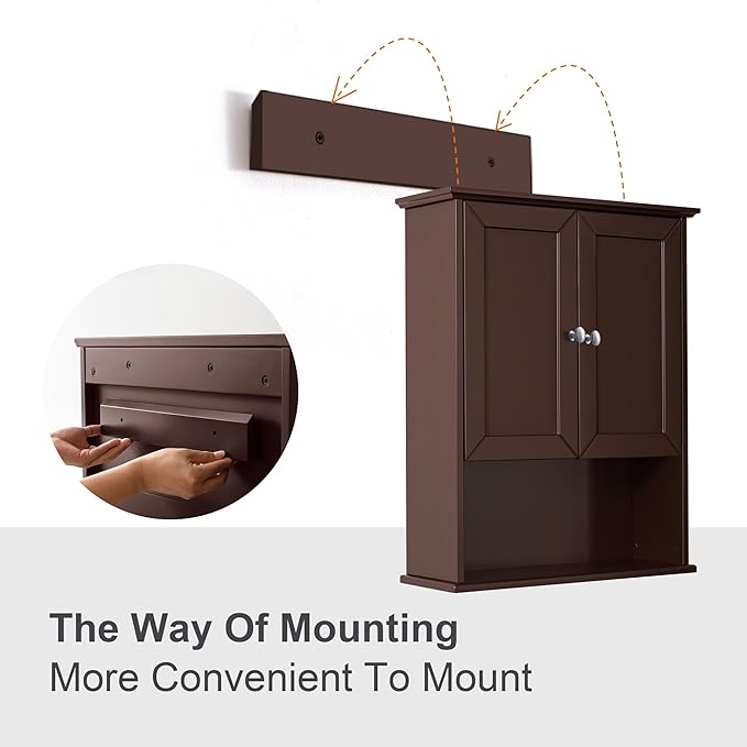 Bathroom Wall Cabinet Expresso Over Toilet Storage - 24x30 in Above Toilet Wood Medicine Cabinet with Adjustable Shelf & 2 Door Mounted Wall Cabinet