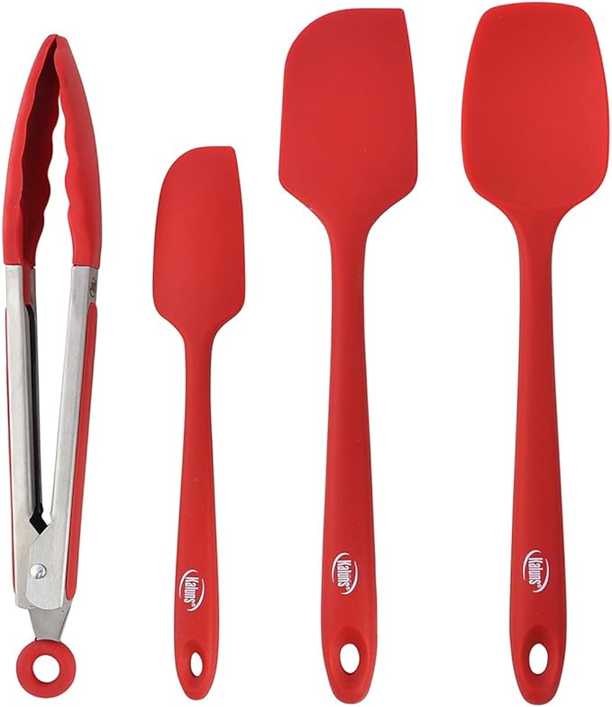 Kaluns Silicone Spatula Set, 4 Rubber Spatulas 600°F Heat Resistant, Nonstick Seamless Design with Stainless Steel Core, Dishwasher Safe, BPA free, Bonus Tongs Included