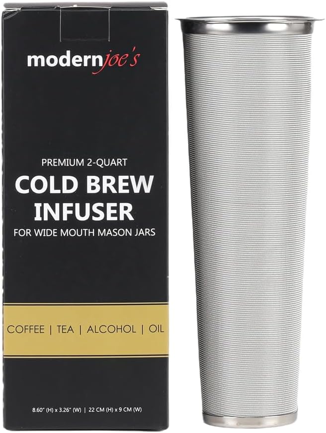 MODERNJOE'S Premium Cold Brew Coffee Filter for 1 Quart Wide Mouth Mason Jars. Cold Brew Coffee Maker. Perfect for Iced Coffee and Tea. Heavy Duty Gauge 100 Micron Mesh 304 Stainless Steel