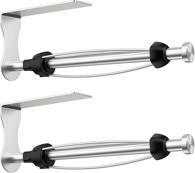 SetSail Paper Towel Holder, 2 Packs Single Hand Operable Paper Towel Holder Under Cabinet with Adjustable Damper Easy Tear Wall Mount Self-Adhesive or Drilled for Kitchen Bathroom, Silver
