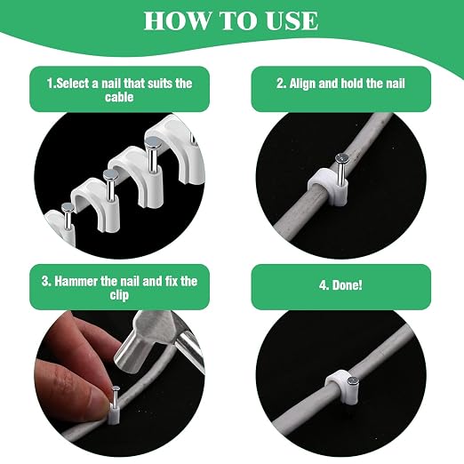 800Pcs 4mm 6mm 8mm 10mm J-Hook Ethernet Cable Nails Wire Clips
