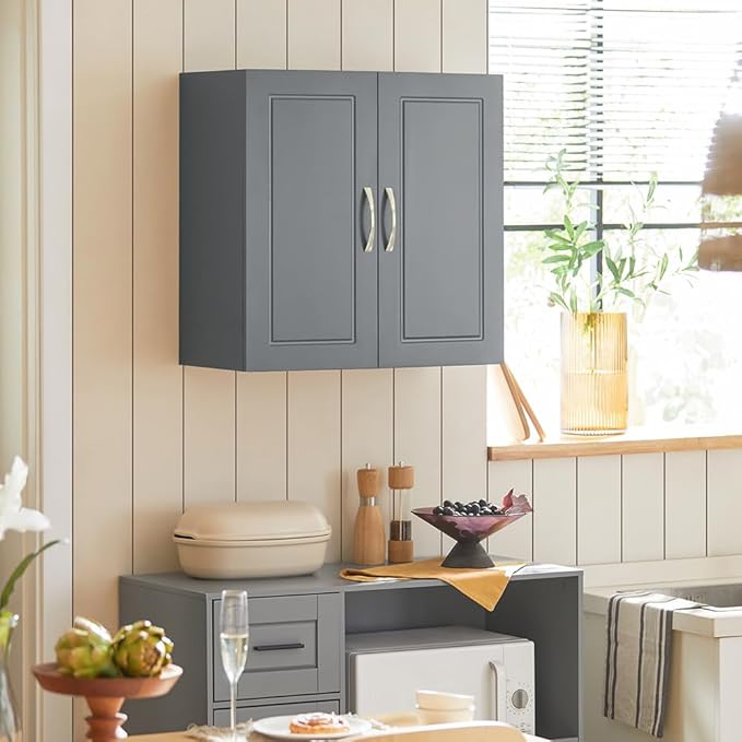 Haotian Wall Cabinet Laundry Room, Wall Storage Cabinet Kitchen Bathroom Garage, Medicine Cabinet with Shelf, Grey FRG231-DG