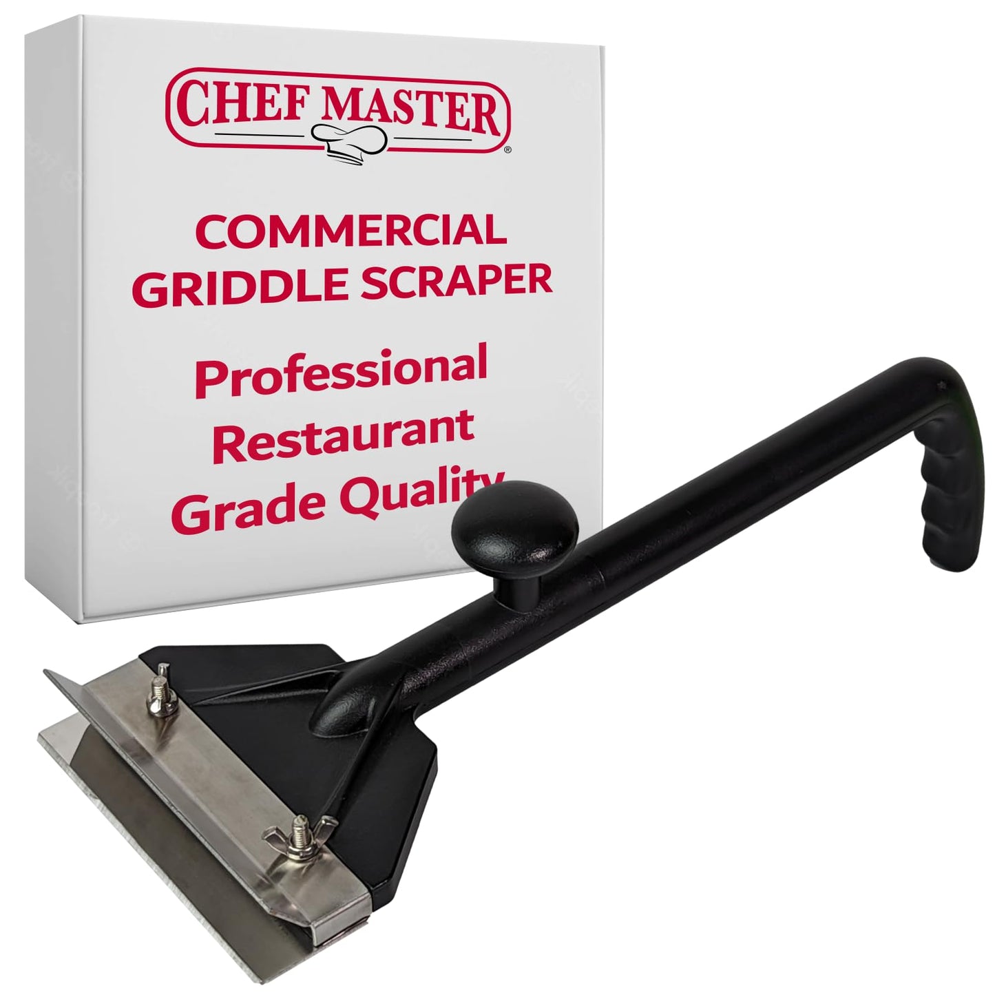 Chef Master Griddle Scraper Cleaning Kit Combo - Flat Top Grill Cleaner w/Replacement Blade & Scrubber - Griddle Cleaning Kit - Long Handle, Stainless Steel Flat Grill Scraper - 90254