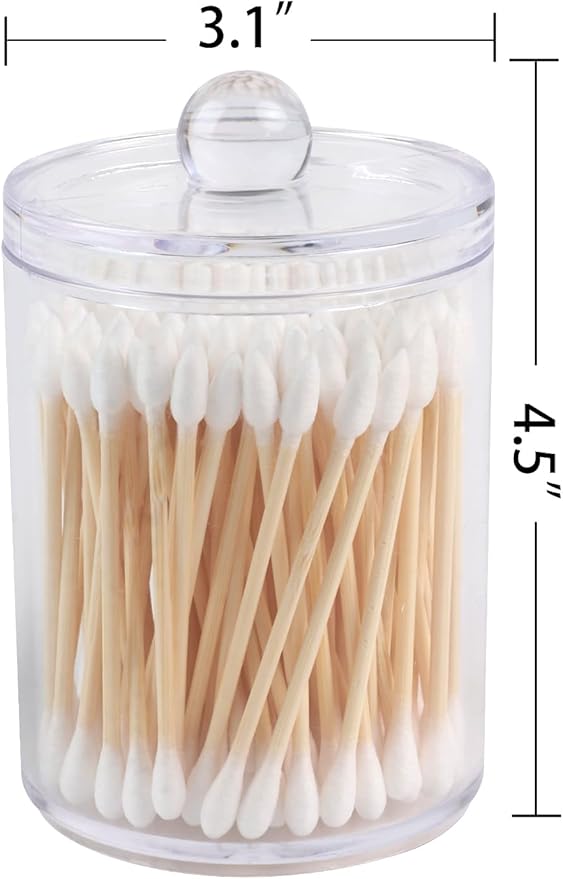 1 Pack Acrylic Qtip Holder Dispenser,Canisters Apothecary Jar Set, Vanity Makeup Storage Organizer Set, 12 oz