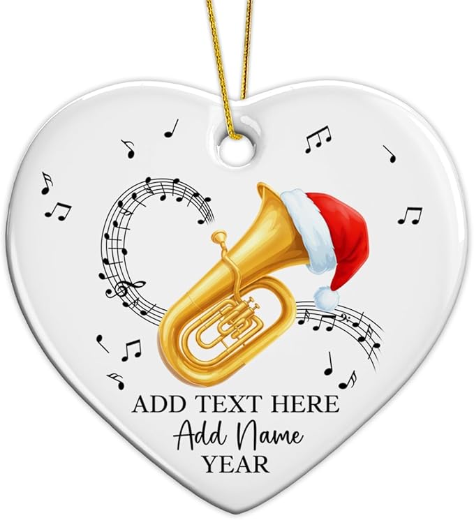 Customized Tuba Instrument Christmas Ceramic Ornament 2026, Tuba Player Christmas Tree Ornaments, Personalized Tubaist Xmas Ornament with Text Name & Year, Gifts for Men Women Music Lovers