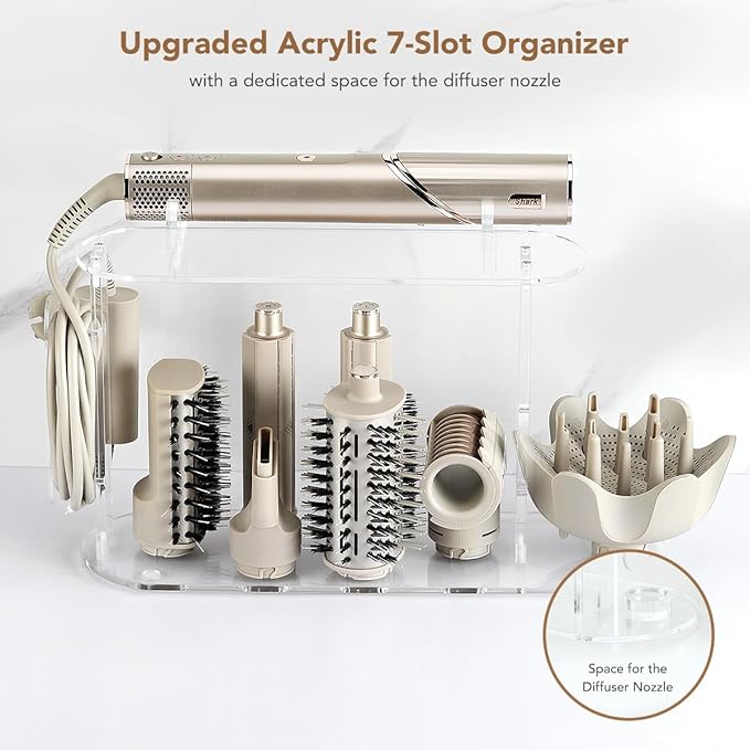 Upgraded Storage Holder for Shark FlexStyle– 7-Hole Acrylic Stand Organizer for Long Barrels & Diffuser, Countertop Holder for Shark Flex Style Accessories for Bathroom Vanity Makeup Table