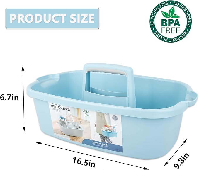 Large Cleaning Supplies Caddy Portable Shower Basket Supply Organizer with Handle Plastic Bucket Tool Storage for Bathroom, Bedroom, Kitchen, College Dorm, Garden, Blue