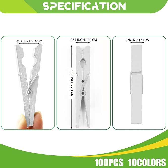 100 Pack Clothes Pins Wooden, White Clothespins Wood, Clothing Pins Clips for Craft Art Clothes Pictures, 2.9 Inch