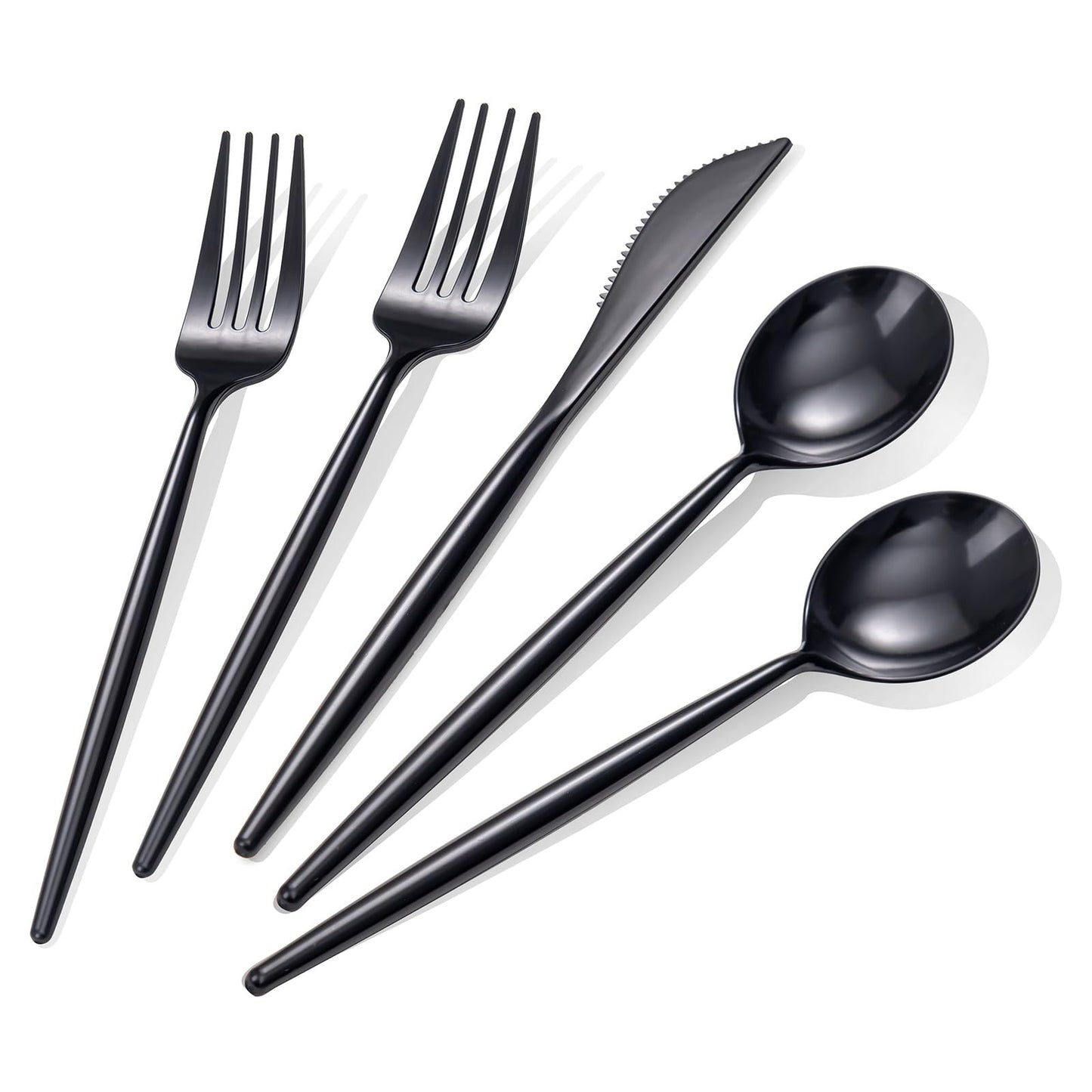 Rubtlamp 96Pcs Gold Plastic Silverware, Gold Plastic Utensils with White Handle, Gold Silverware Set Includes: 32 Knives, 32 Plastic Spoons And 32 Forks