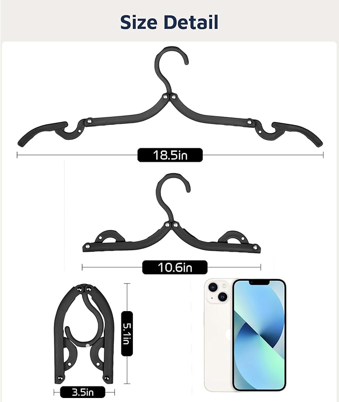 20 Pcs Travel Hangers, Cruise Ship Essentials Foldable Hangers Plastic Travel Essentials, Portable Cruises Must Haves 2026 for Suitcase, RV Camping Airplane Europe Vacation Essential, Black
