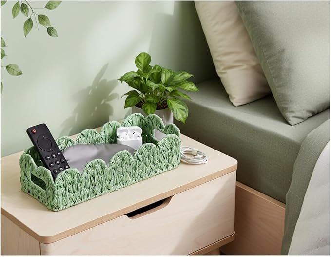 Green Toilet Tank Basket,Toilet Paper Storage Basket Bathroom Counter Organizer Wicker Baskets for Organizing,Holds Up to 3 Mega Rolls,Green Decor Bathroom