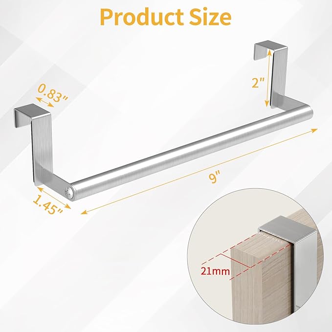 Over The Door Towel Rack, Kitchen Towel Holder Over Cabinet Door Towel Bar Stainless Steel for Cupboard for Kitchen Dish Towel Holder Hanger, 2 Pack (Brushed Nickel)